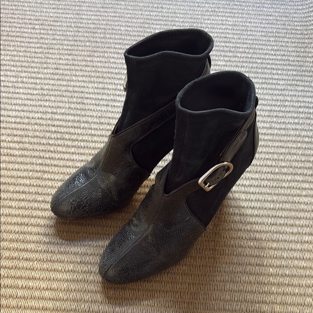 Sonia Rykiel Black leather and suede Ankle Boots with Buckle